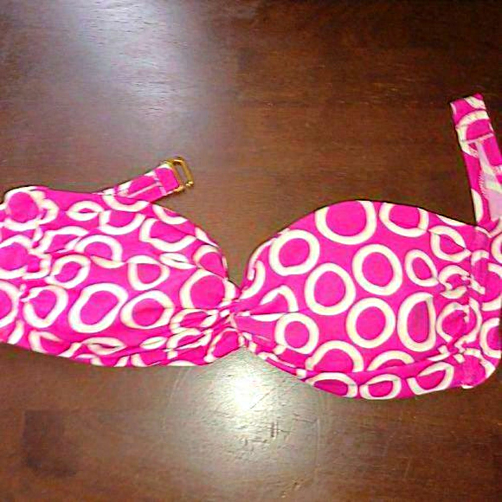 Victoria's Secret Medium Strapless Bikini Top Swim Dots Circles Pink White M